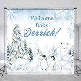 Aperturee - Aperturee Snowy Forest Animal Custom Name Welcome Baby Backdrop